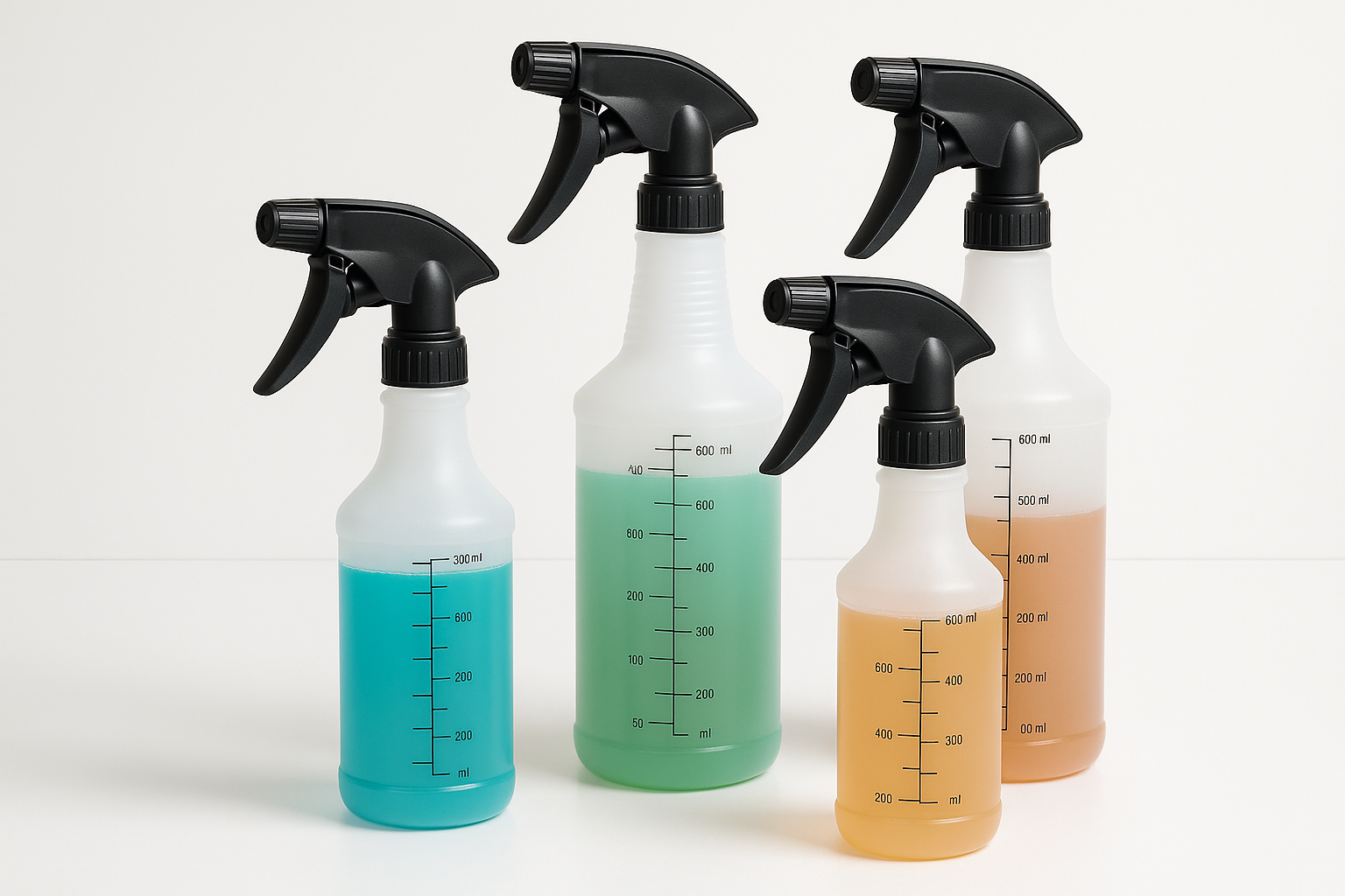 Spray bottles for controlled cleaning solution use